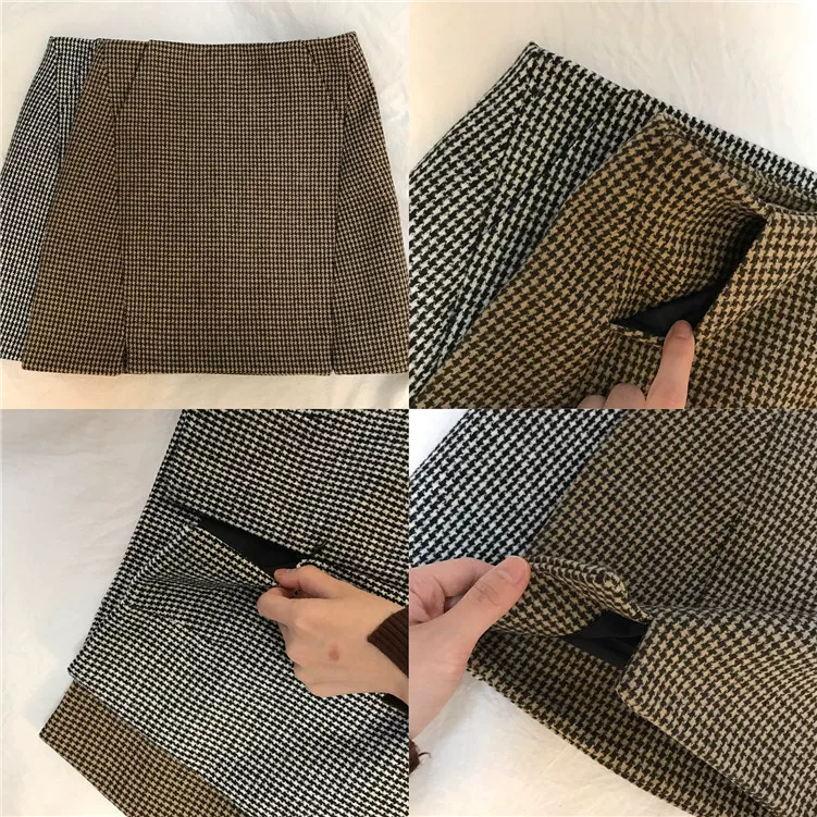 Váy kẻ sọc cỡ lớn Váy len thu đông dành cho phụ nữ cỡ lớn, váy chữ A thon gọn, váy ngắn xẻ tà cao cấp dành cho nữ