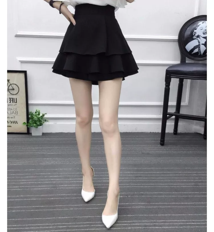 Váy bánh bèo cỡ lớn mùa thu đông dành cho nữ có quần short chống lộ, quần áo nữ cỡ lớn, váy chữ A màu đen có quần short, váy nửa thân.
