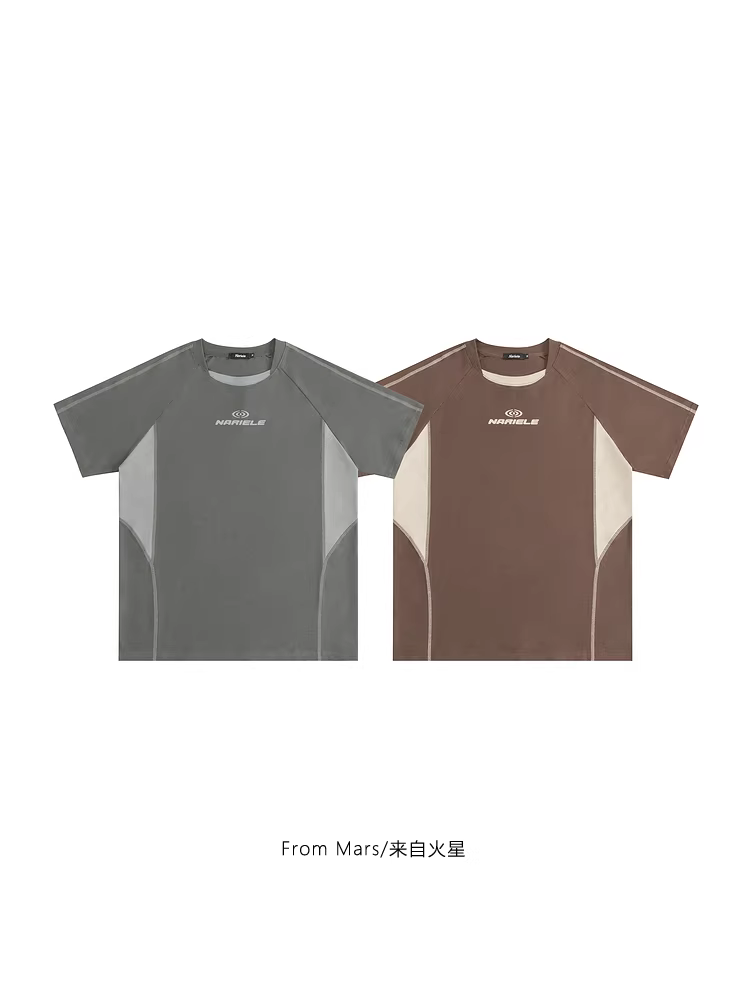 Từ sao Hỏa, áo thun ngắn tay dáng rộng đa năng, phối màu tương thích, phong cách thể thao mùa hè, hợp thời trang