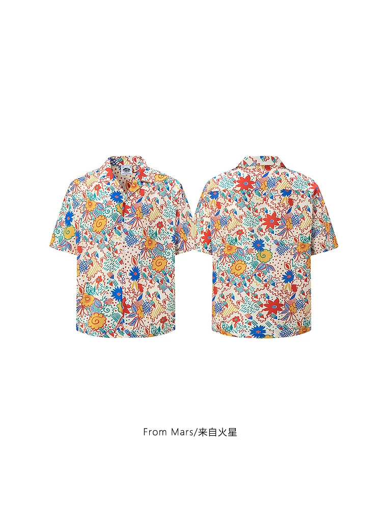 Từ sao Hỏa Fairyland Floral Phong cách Harajuku Nhật Bản In đầy đủ mùa hè Dopamine Áo sơ mi ngắn tay đa năng dáng rộng
