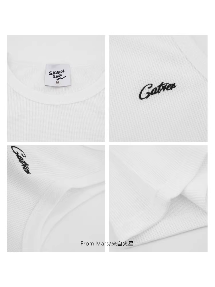 Từ sao Hỏa, hãy giữ miệng kín. Áo ba lỗ thêu chữ nhỏ theo phong cách Nhật Bản, không tay, giản dị, áo vest rộng rãi.