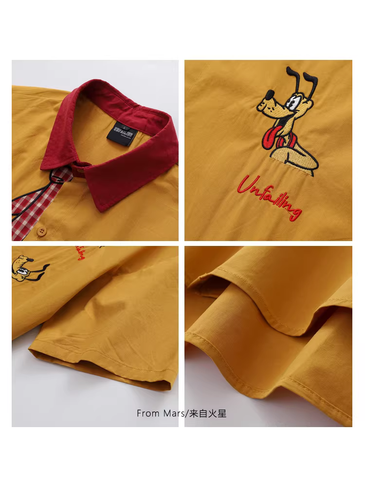 Từ sao Hỏa, hãy nắm bắt cơ hội, áo sơ mi ngắn tay dáng rộng thêu họa tiết dễ thương phong cách Harajuku dành cho nam và nữ BF