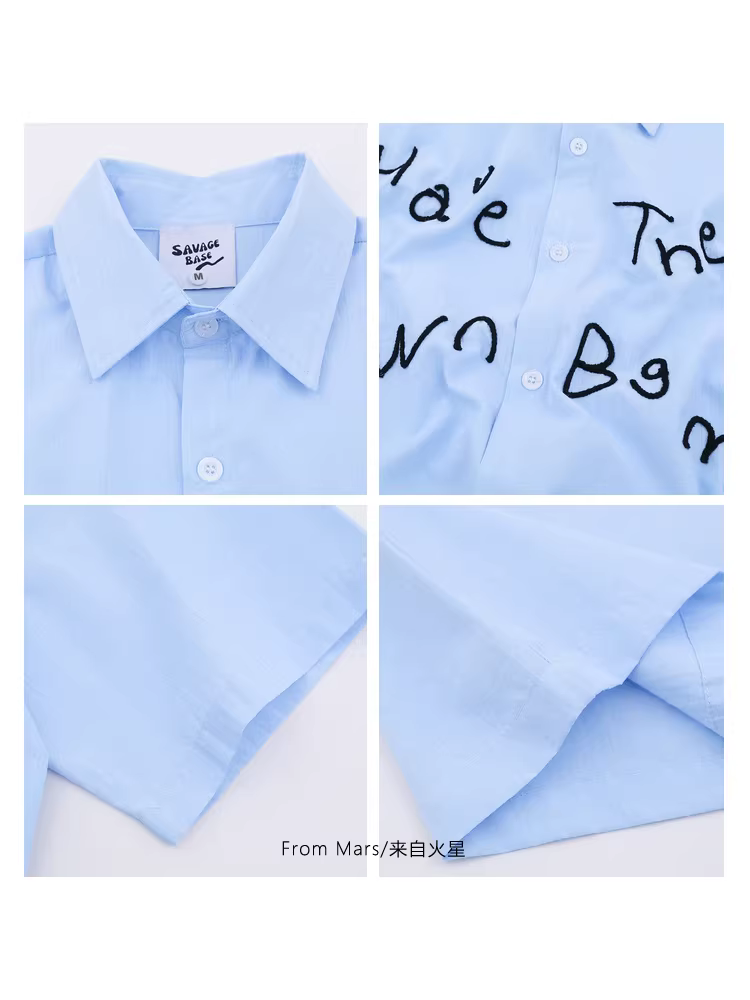 From Mars Giải thích quá mức Áo sơ mi in chữ đơn giản mùa hè dáng rộng giản dị Áo sơ mi ngắn tay Unisex Ins