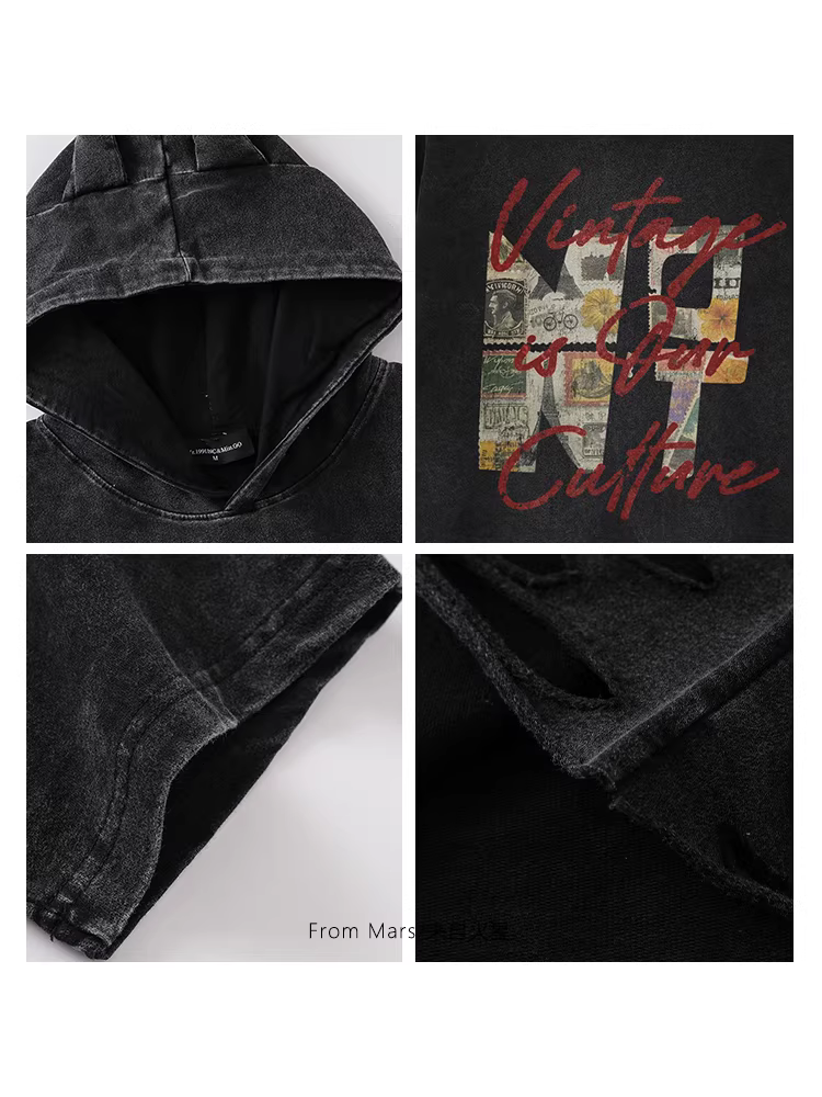 Áo thun ngắn tay có mũ trùm đầu in chữ theo phong cách cổ điển từ Mars