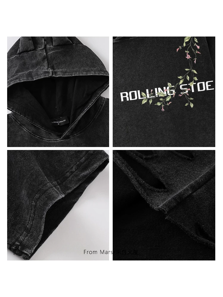 Từ sao Hỏa đã bỏ lỡ mùa nở hoa, mùa hè đau khổ, in họa tiết rách, thiết kế unisex, áo thun ngắn tay có mũ trùm đầu