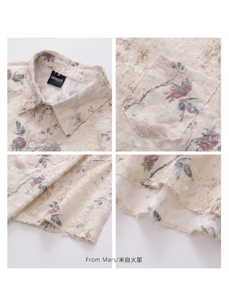 From Mars A Rose Thương hiệu xu hướng quốc gia Áo sơ mi ngắn tay in họa tiết mùa hè thường ngày đa năng Unisex