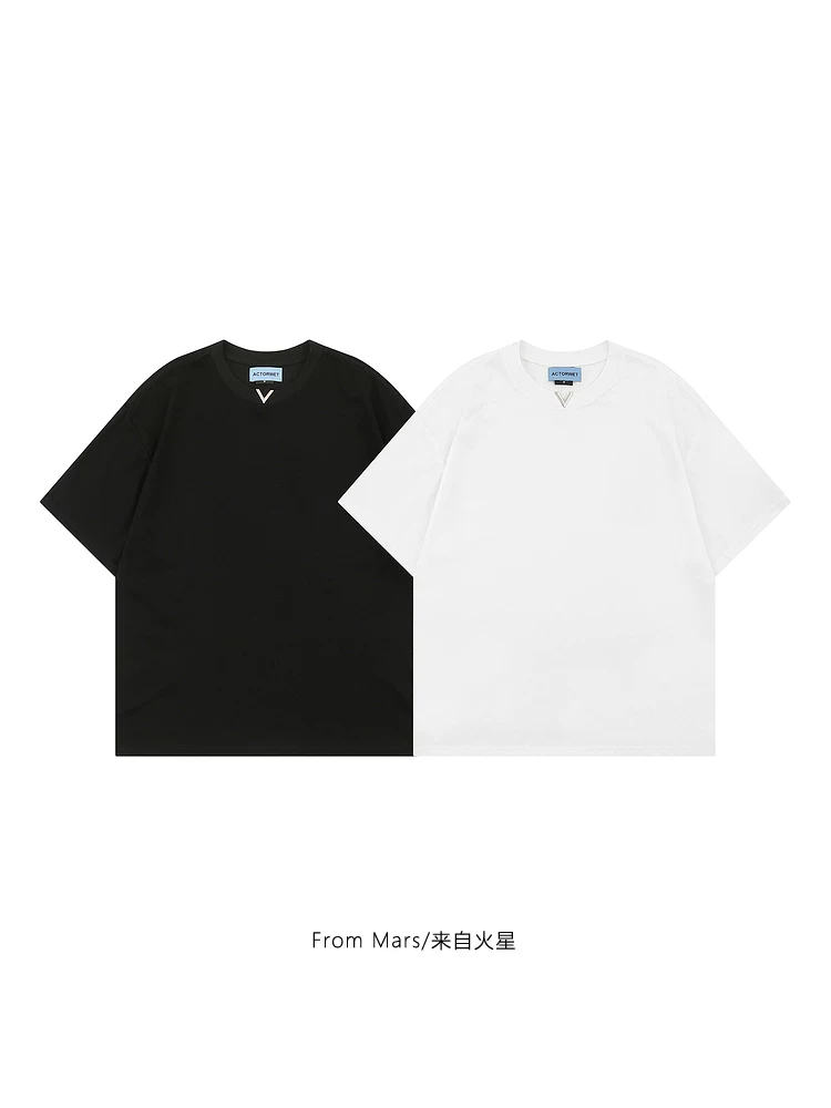 Từ Mars tạo ra một không gian trống, thiết kế đơn giản màu trơn, phong cách đường phố unisex, áo thun ngắn tay rộng rãi đa năng cho mùa hè.