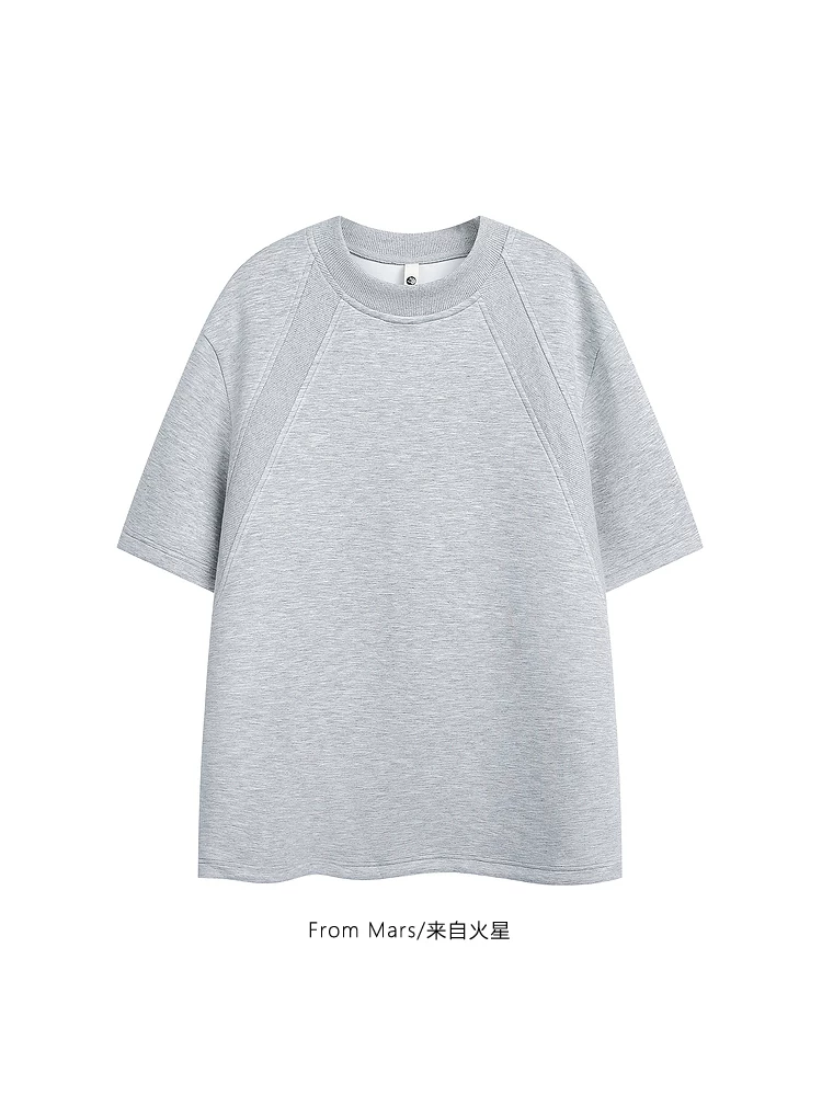 Từ sao Hỏa, áo thun ngắn tay thiết kế chắp vá đa năng bằng vải canvas lớn, unisex, kiểu dáng cổ điển Mỹ, dáng rộng BF