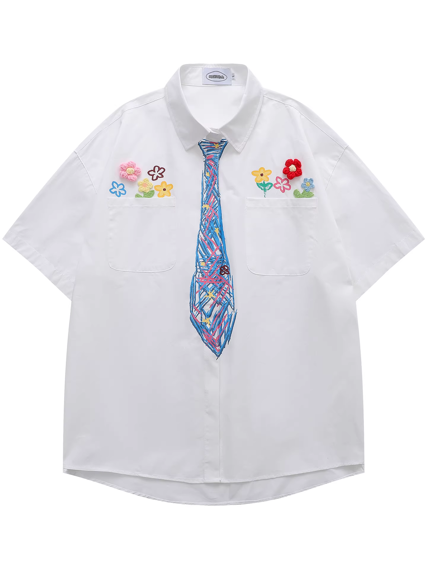 From Mars Flower and Bird Spirit Snake Áo sơ mi dáng rộng mùa hè in họa tiết thương hiệu thời trang dành cho nam và nữ của Mỹ