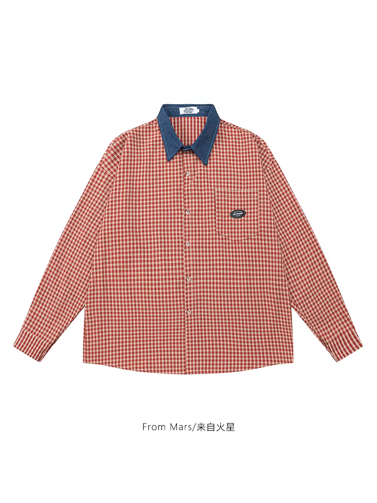 From Mars Lost Beauty Thiết kế cổ điển châu Âu và Mỹ Áo sơ mi dài tay kẻ sọc phối màu rộng rãi và giản dị