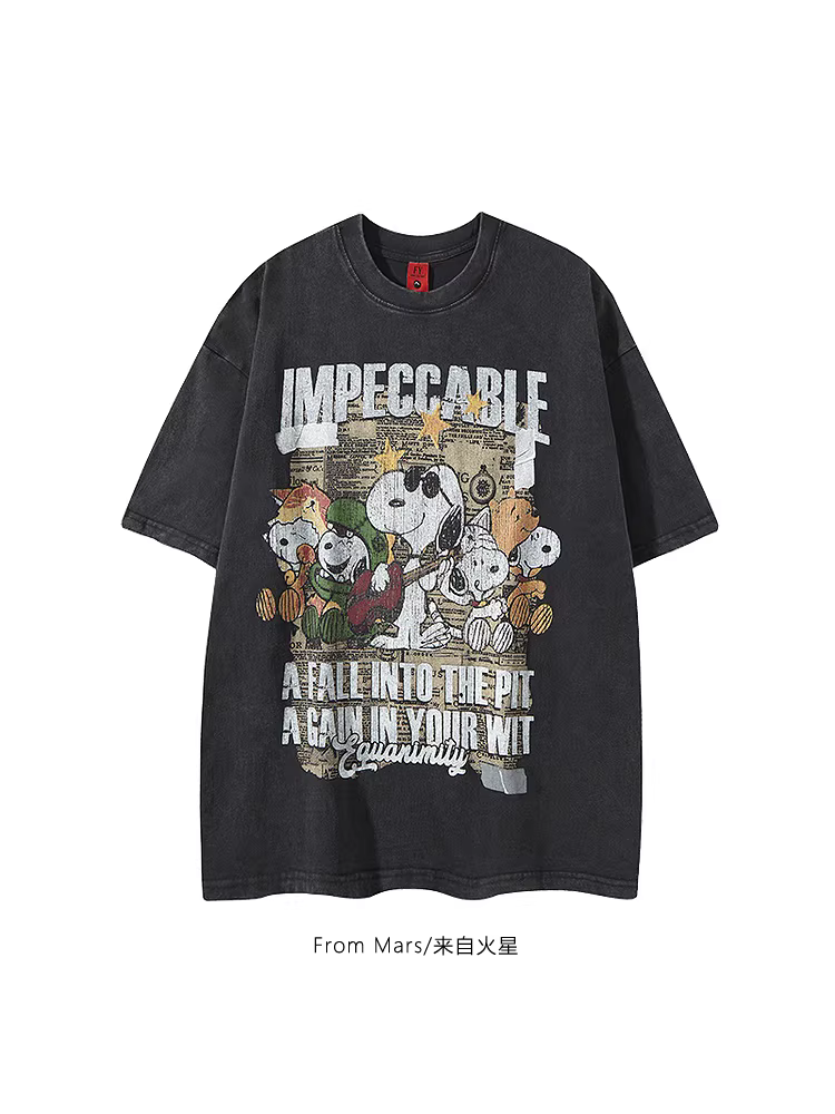 Áo thun ngắn tay dáng rộng in họa tiết phong cách đường phố châu Âu và Mỹ của Mars band dành cho mùa hè
