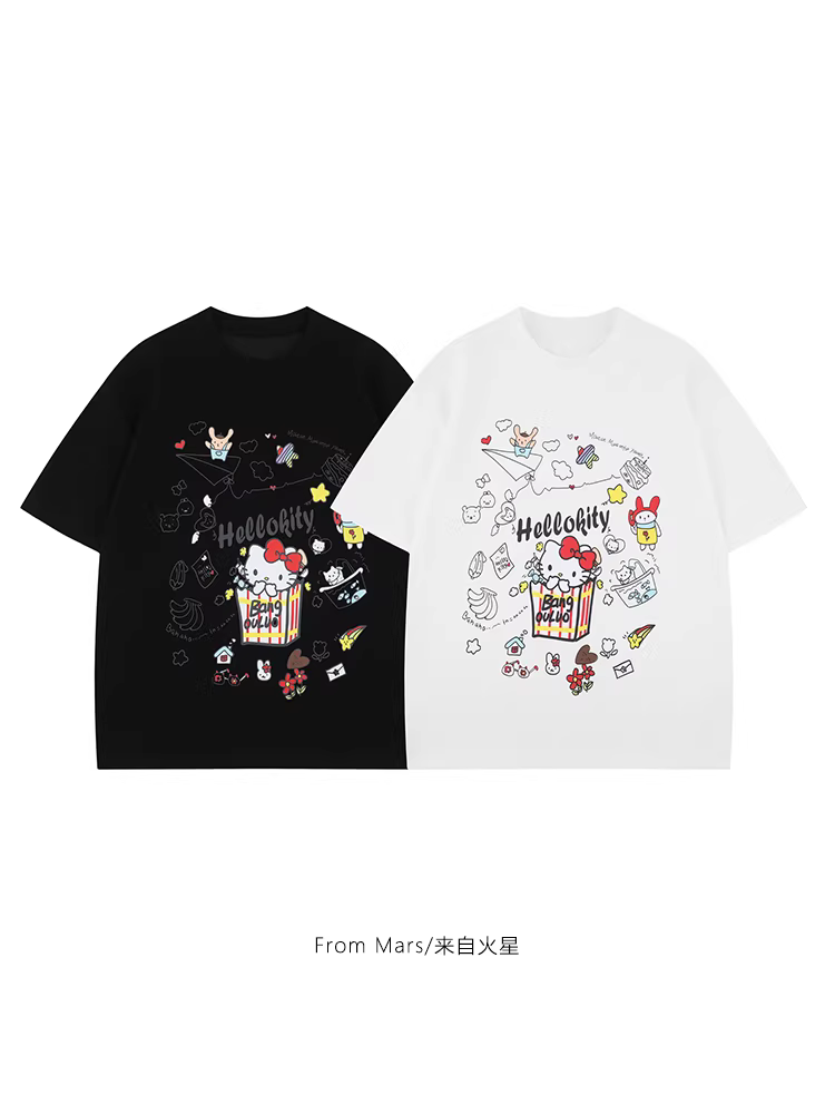 From Mars Cat Gift Phong cách Hàn Quốc In hình hoạt hình độc đáo Áo thun ngắn tay cổ tròn đa năng thông thường