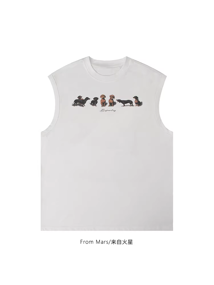 Áo vest dáng rộng thể thao mùa hè in hình động vật đã được giặt sạch từ sao Hỏa