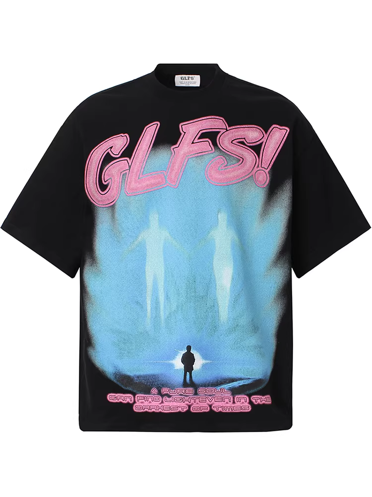 Từ sao Hỏa, ánh sáng phía trước, áo thun ngắn tay cổ tròn in hình chân dung nghệ thuật theo phong cách Mỹ, áo rộng