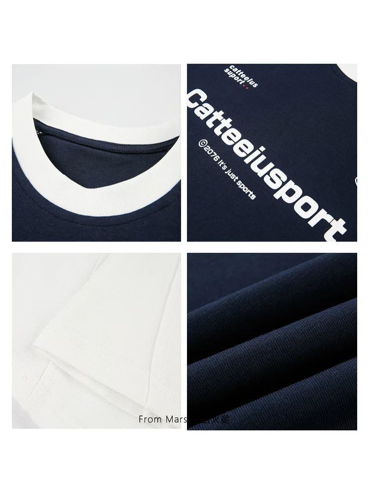 Từ Mars chính thức ra mắt áo thun ngắn tay dáng rộng in chữ raglan theo phong cách Mỹ, in chữ raglan, chất liệu cotton nguyên chất, kiểu dáng rộng rãi BF