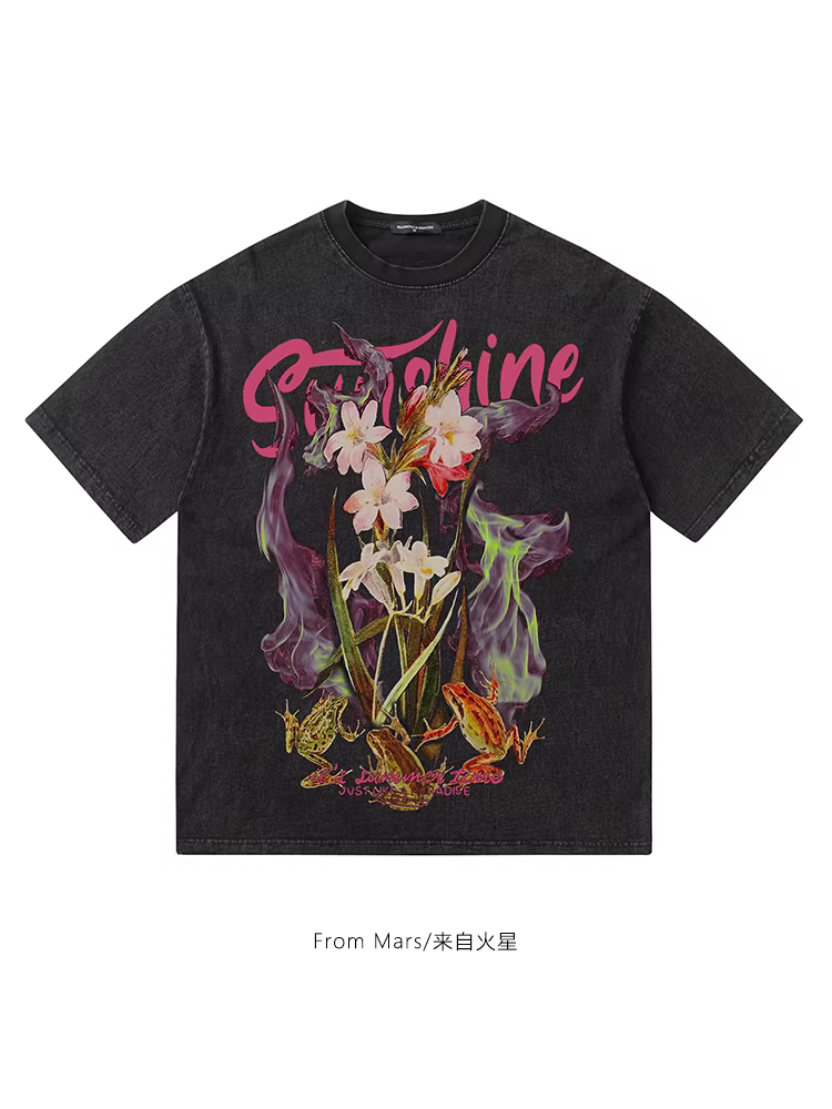 Áo thun ngắn tay in họa tiết hoa lấy cảm hứng từ Mars Fatal Fragrance Design, phong cách đường phố, mặc đôi