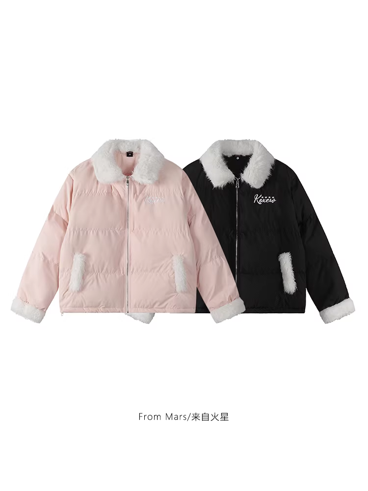 Từ sao Hỏa, tôi muốn bạn hạnh phúc. Áo khoác mùa thu đông có cổ lông thú ngọt ngào, hợp thời trang, áo khoác cotton đa năng, phong cách giản dị.