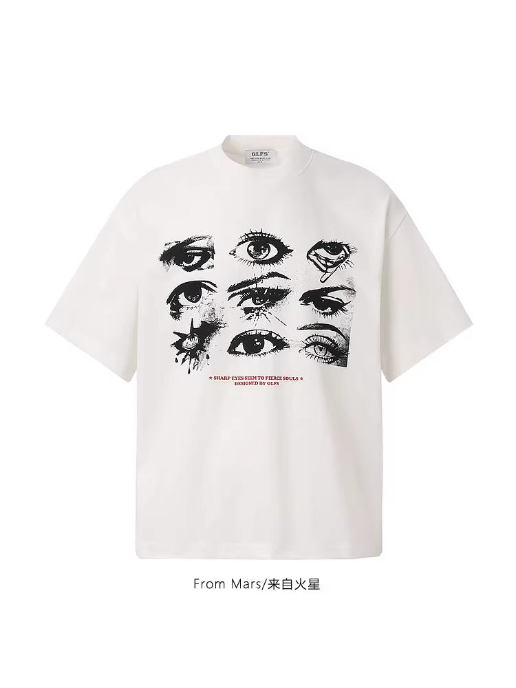 Từ sao Hỏa, những đôi mắt khác biệt Áo thun ngắn tay in họa tiết hip-hop dáng rộng, đa năng, kiểu dáng rộng rãi của thương hiệu thời trang Mỹ