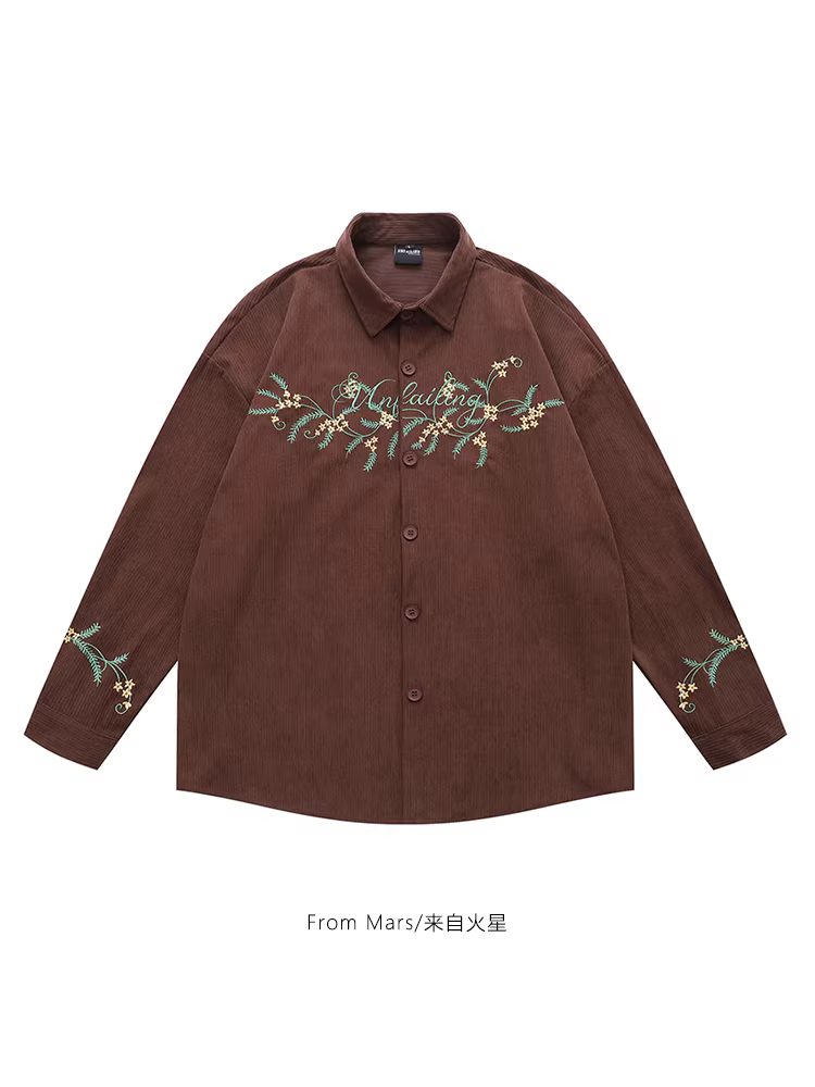 Từ sao Hỏa Tìm hoa Áo sơ mi vải nhung cổ điển phong cách retro có cổ thêu hoa