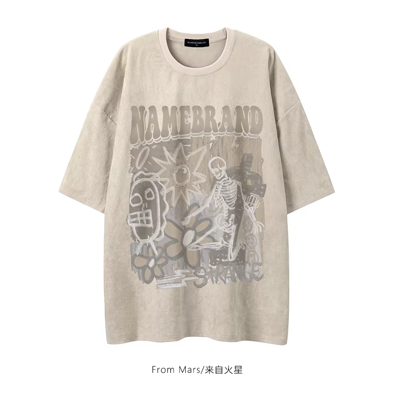 Từ Mars Street Graffiti Áo thun ngắn tay in hình đầu lâu theo phong cách cổ điển châu Âu và Mỹ