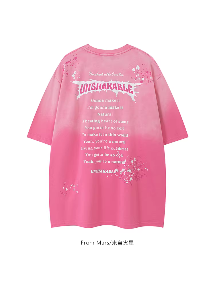 Từ sao Hỏa nhuộm màu theo phong cách Mỹ, áo thun ngắn tay cổ tròn in chữ gradient, kiểu dáng rộng rãi, xu hướng dành cho cặp đôi