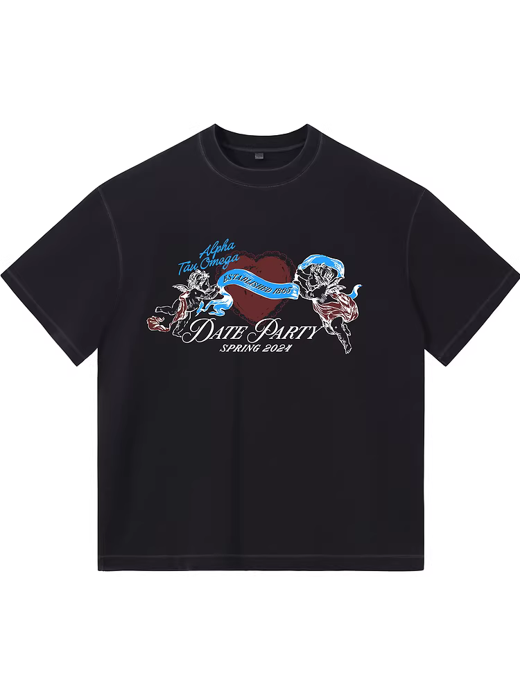 From Mars retro high street bf lazy vibe little angel in áo thun ngắn tay in hình thiên thần dáng rộng vừa vặn unisex mùa hè