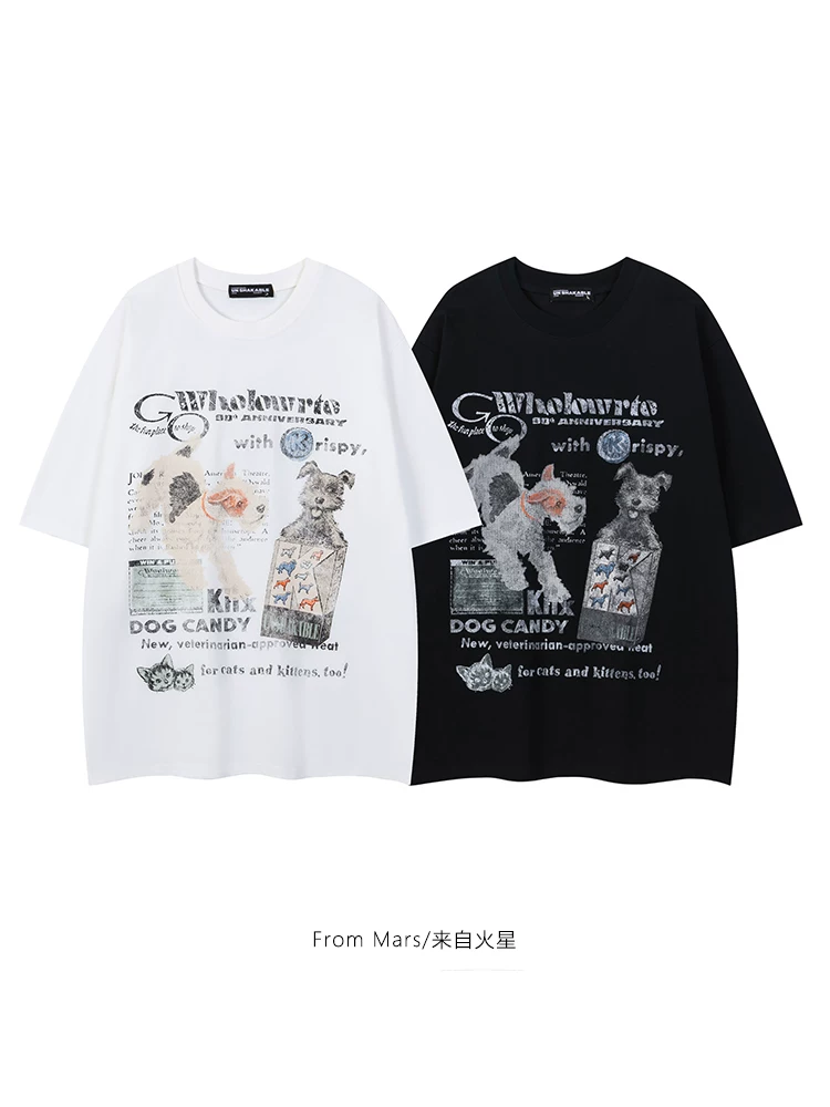 Áo thun ngắn tay unisex đa năng có họa tiết graffiti vẽ tay phim hoạt hình Nhật Bản từ Mars Puppy
