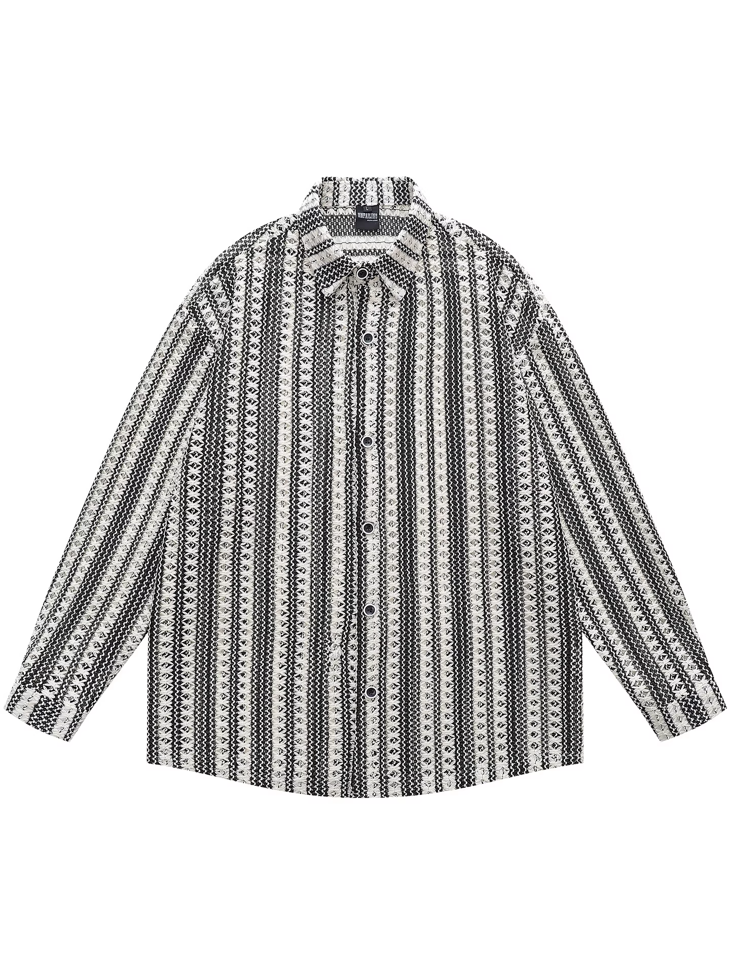 Áo sơ mi dài tay dáng rộng sọc rỗng cổ điển mùa thu ngắn từ sao Hỏa dành cho nam và nữ