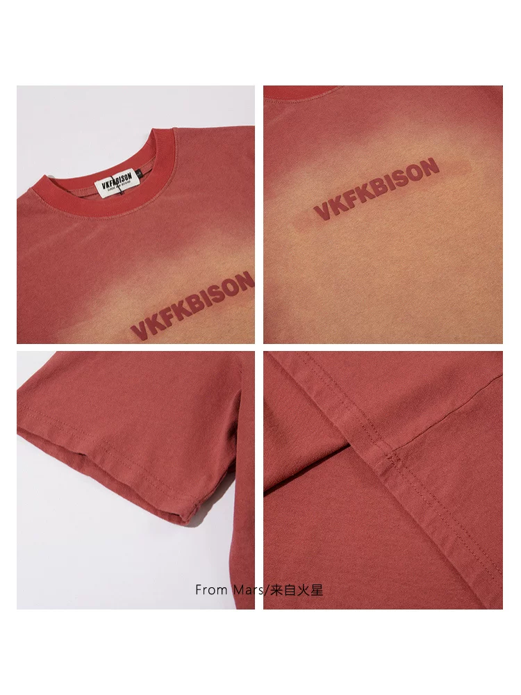 Từ sao Hỏa, đừng tranh cãi, thiết kế màu gradient đã qua xử lý, áo thun ngắn tay unisex dáng rộng phong cách hip-hop mùa hè.