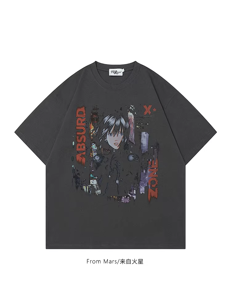Từ sao Hỏa, phong cách thời trang, thiết kế độc đáo, in hình cá tính, áo thun ngắn tay cổ tròn rộng rãi cho nam và nữ, mát mẻ và sành điệu.