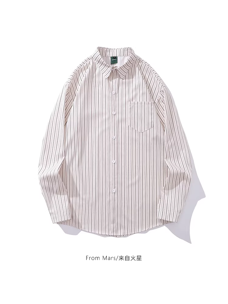Từ sao Hỏa, kết nối các điểm để tạo ra một đường thẳng, thiết kế độc đáo với sọc dọc, áo sơ mi dài tay, dáng rộng, giản dị, đa năng, phong cách thời thượng.