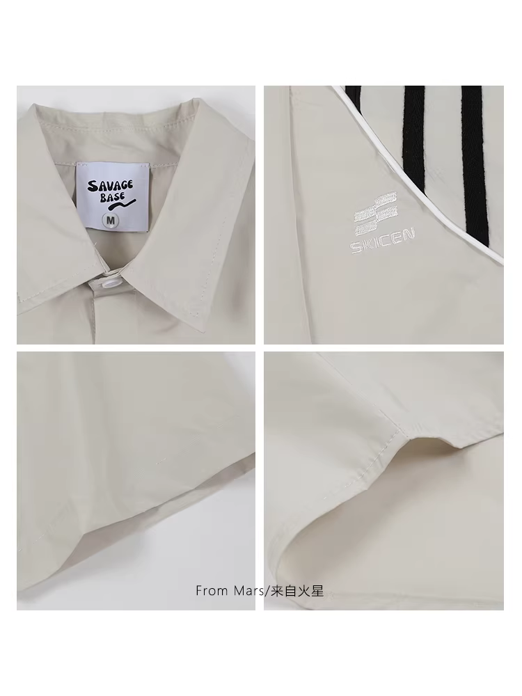 From Mars Unwavering High Street Lapel Patchwork Loose Fit Áo sơ mi ngắn tay đa năng thông thường Unisex