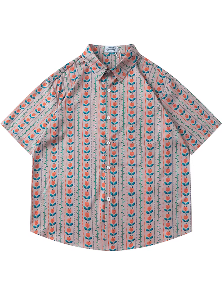 From Mars Never Met Before Áo sơ mi ngắn tay in họa tiết hoa cổ điển Áo sơ mi ngắn tay dáng rộng thông thường Unisex Áo sơ mi đa năng