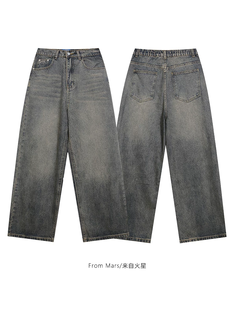 Từ sao Hỏa bắt đầu hành trình của bạn Quần jean ống thẳng đa năng kiểu Mỹ cổ điển, phai màu, rộng rãi, đa năng