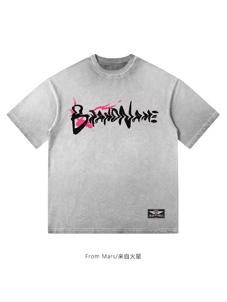 From Mars Invisible Touch Design Letter Graffiti Print Áo thun ngắn tay kiểu dáng rộng rãi Xu hướng cặp đôi