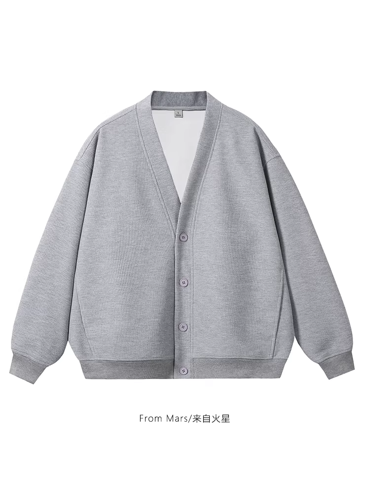 From Mars Too Obsessive Áo cardigan cổ chữ V màu trơn tối giản phổ biến Phong cách lười biếng của cặp đôi Áo khoác dáng rộng thông thường