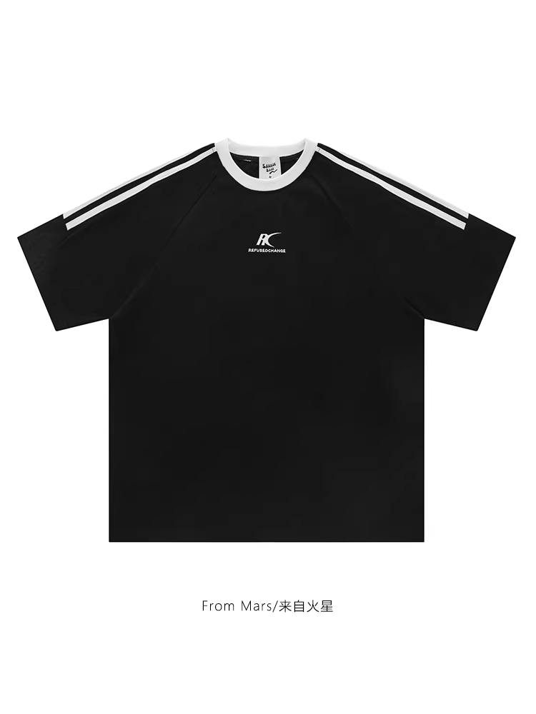 Từ sao Hỏa, vượt thời gian, áo thun ngắn tay thêu chữ kiểu Mỹ, kiểu dáng rộng, xu hướng thể thao dành cho cặp đôi.