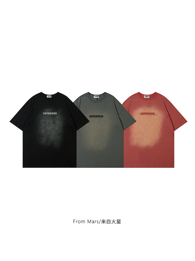 Từ sao Hỏa, đừng tranh cãi, thiết kế màu gradient đã qua xử lý, áo thun ngắn tay unisex dáng rộng phong cách hip-hop mùa hè.