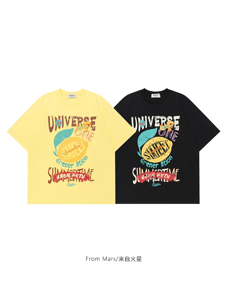 Áo thun ngắn tay cổ tròn phong cách Mars One Lemon Harajuku dành cho các cặp đôi