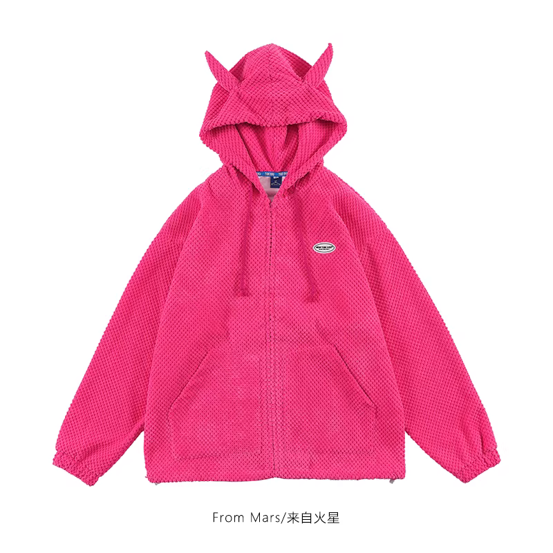 From Mars Fun Devil Horns Thiết kế thương hiệu hợp thời trang Kết cấu bánh quế Áo khoác cotton có họa tiết dành cho cặp đôi dành cho nam và nữ, phong cách thoải mái