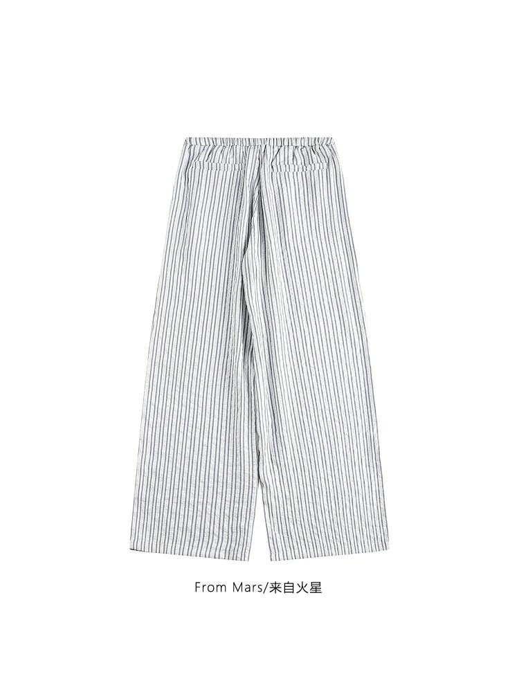 Từ sao Hỏa khám phá bốn mùa, quần dài ống rộng phong cách retro Mỹ, phối màu sọc, phong cách lười biếng dành cho cặp đôi.