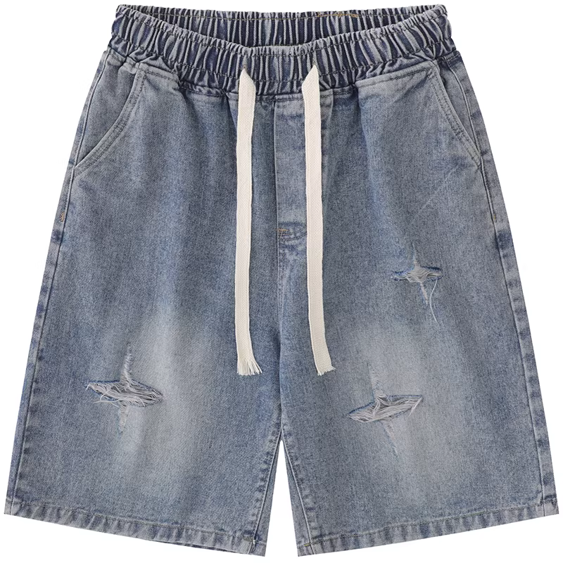 Quần short denim dáng thẳng xẻ tà hình chữ thập theo phong cách retro thời thượng của Mars, chất liệu denim đã qua xử lý, dáng rộng, đa năng, dài đến đầu gối