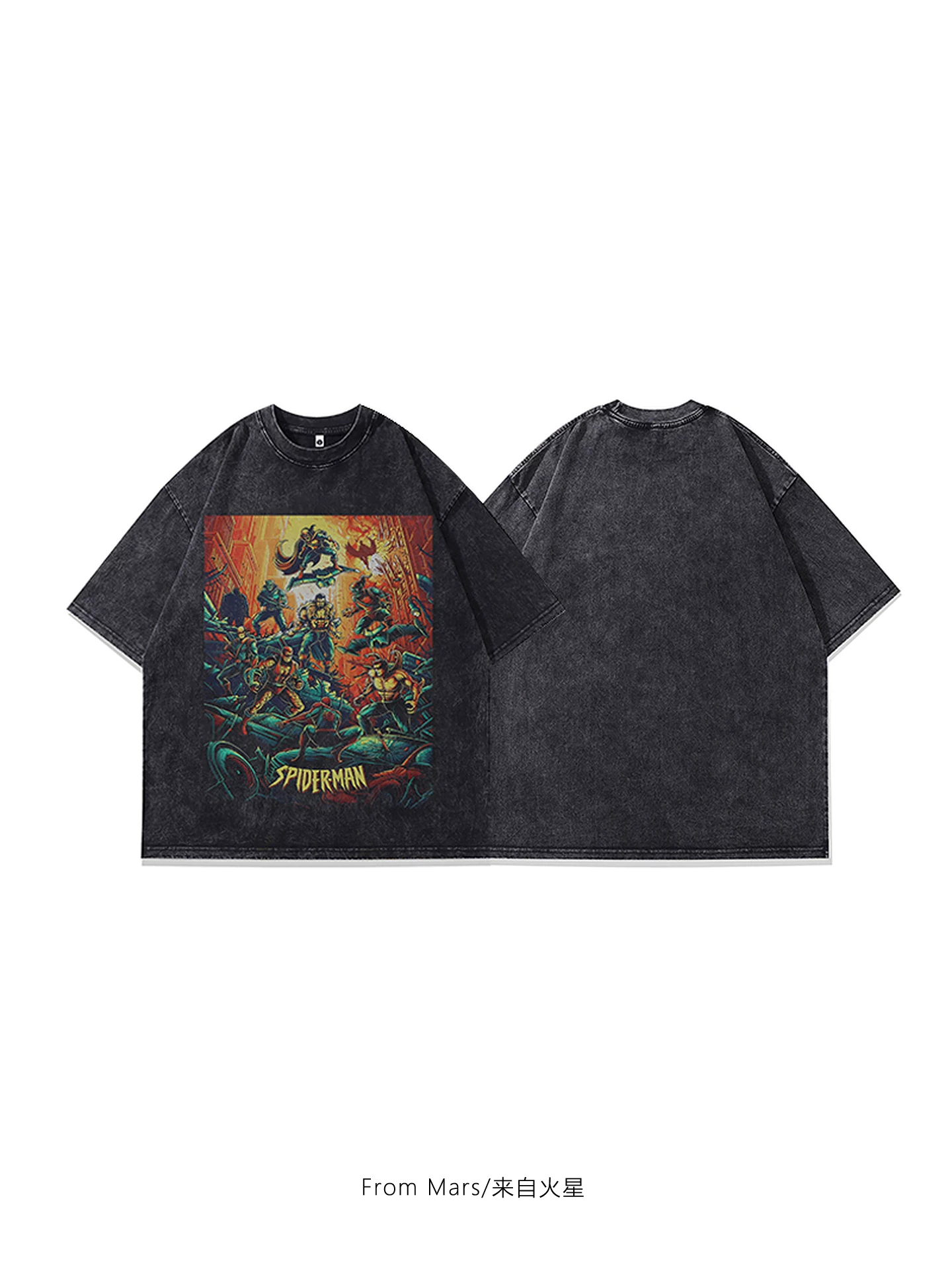 From Mars Blood War Four Directions Retro Unisex High Street Niche Print Áo thun ngắn tay dáng rộng đa năng hợp thời trang