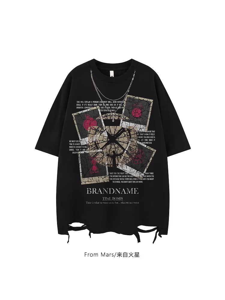 Áo thun ngắn tay in chữ Hip-Hop phong cách Mỹ chống thấm thời gian, kiểu dáng thời thượng, cá tính, rộng rãi, mùa hè