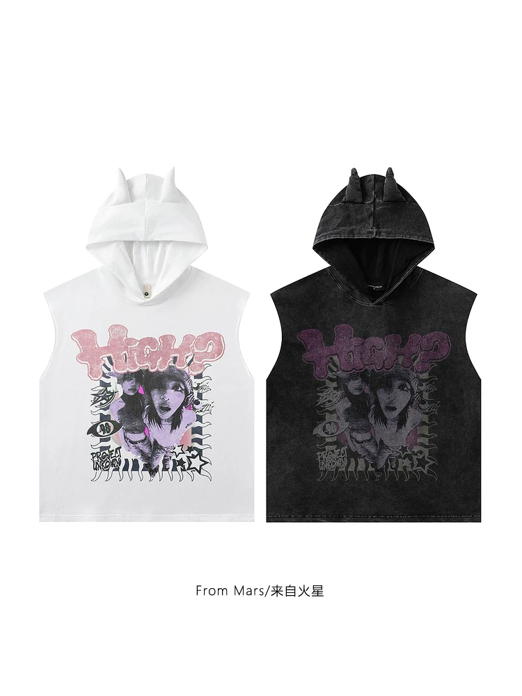 Áo vest không tay có mũ trùm đầu in hình nhân vật hip-hop hợp thời trang theo chủ đề tháng 6 từ sao Hỏa dành cho các cặp đôi