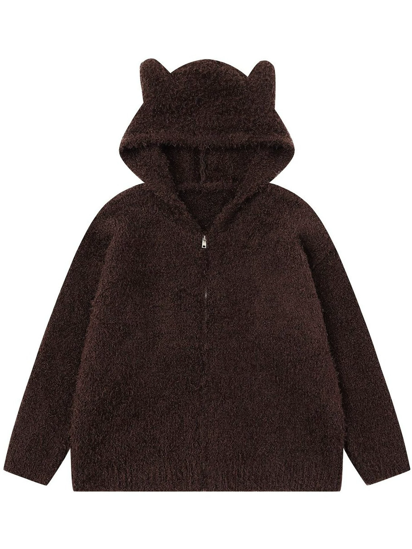 Áo khoác cardigan dáng rộng có mũ trùm đầu từ Mars Midnight Forest dành cho nam và nữ với phong cách lười biếng