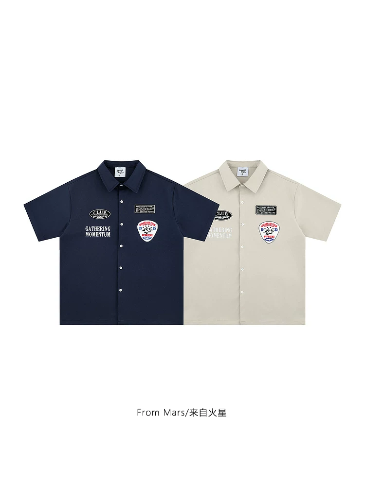 From Mars Casual Diary Phong cách Mỹ Áo sơ mi có huy hiệu xu hướng quốc gia Áo sơ mi thông thường đa năng Cặp đôi Retro Unisex