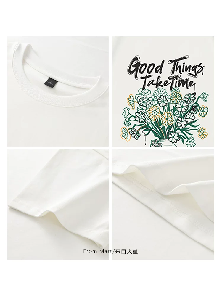 Từ sao Hỏa, sự thịnh vượng nở rộ, áo thun ngắn tay họa tiết hoa thiết kế độc đáo dành cho nam và nữ, rộng rãi và thời trang cho mùa hè, đa năng.