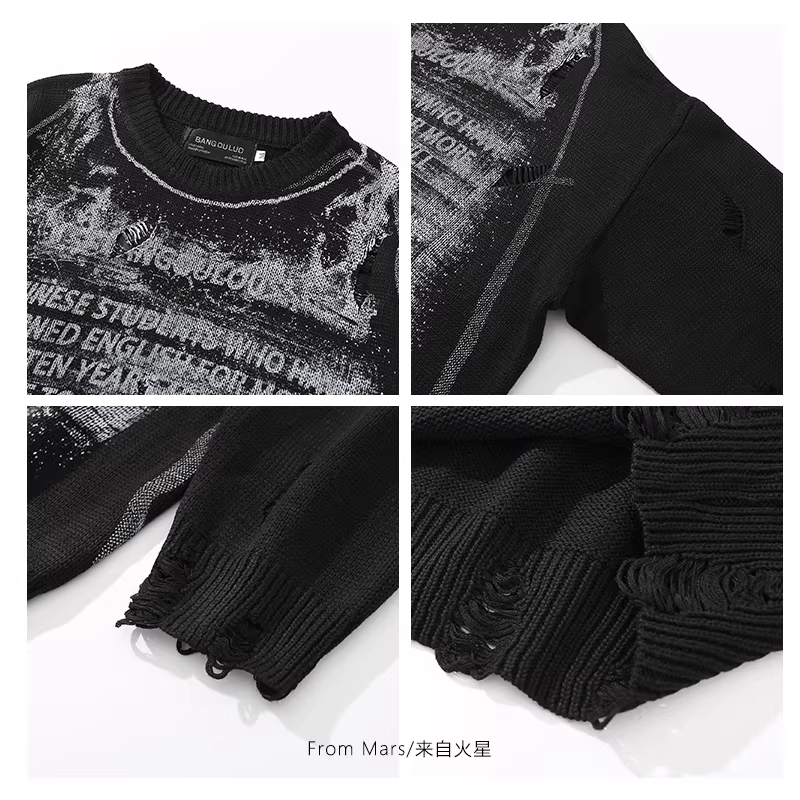 From Mars Lost Handbook Áo khoác len dáng rộng và thoải mái theo phong cách đường phố Âu Mỹ thiết kế rách theo phong cách thời trang