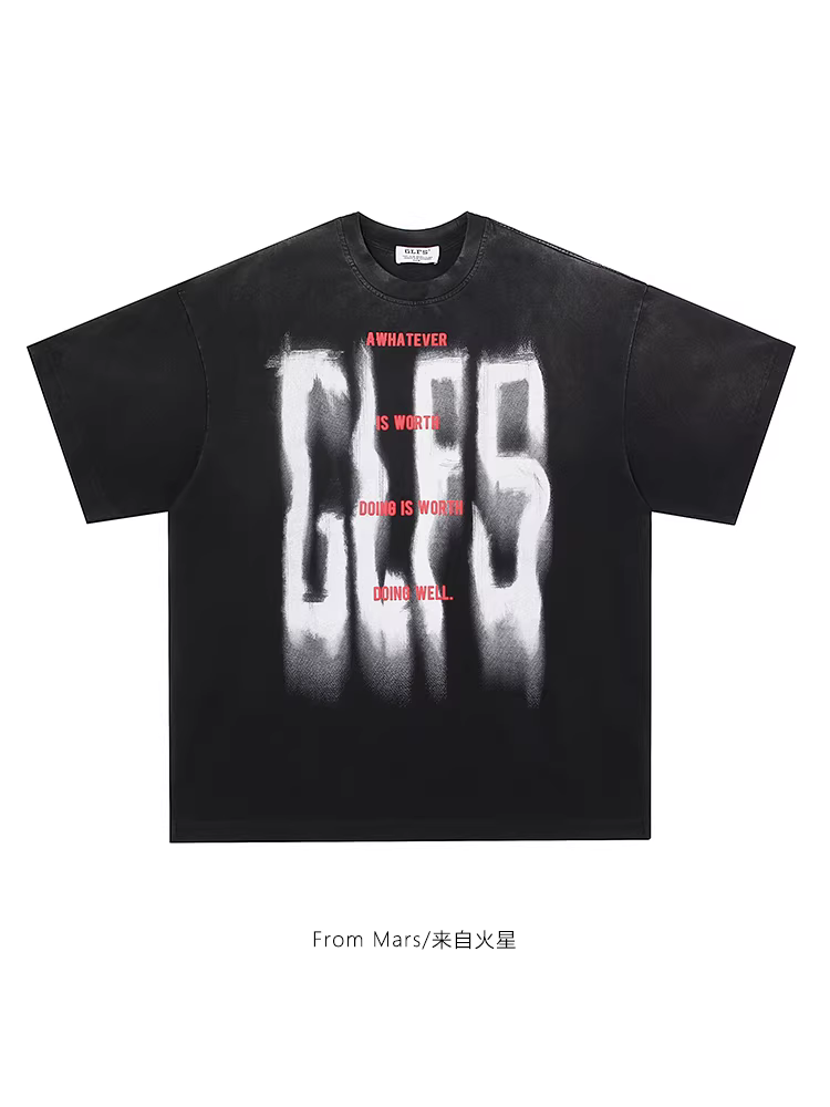 Từ sao Hỏa, phong cách đường phố đầy hào hứng, hợp thời trang, chữ graffiti, áo thun ngắn tay được xử lý làm cũ, dáng rộng, phong cách cặp đôi, phong cách bạn trai.